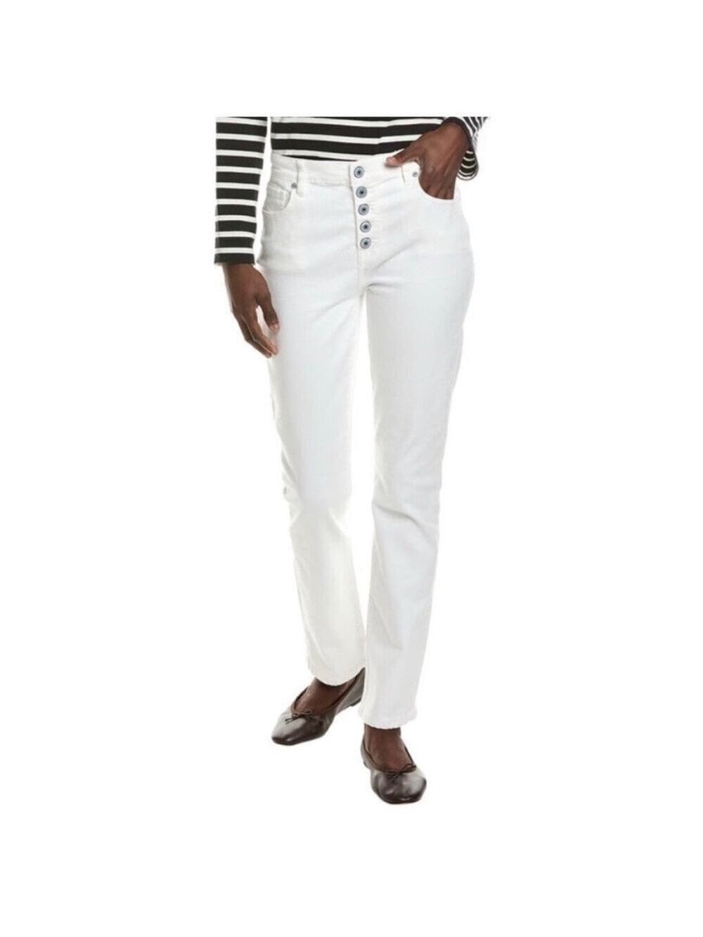 CAbi Button Fly Straight Style 6284 White Jeans, size 8